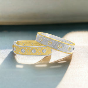 Square Silver 2-Tone Frosted Bracelet with Gold Details
