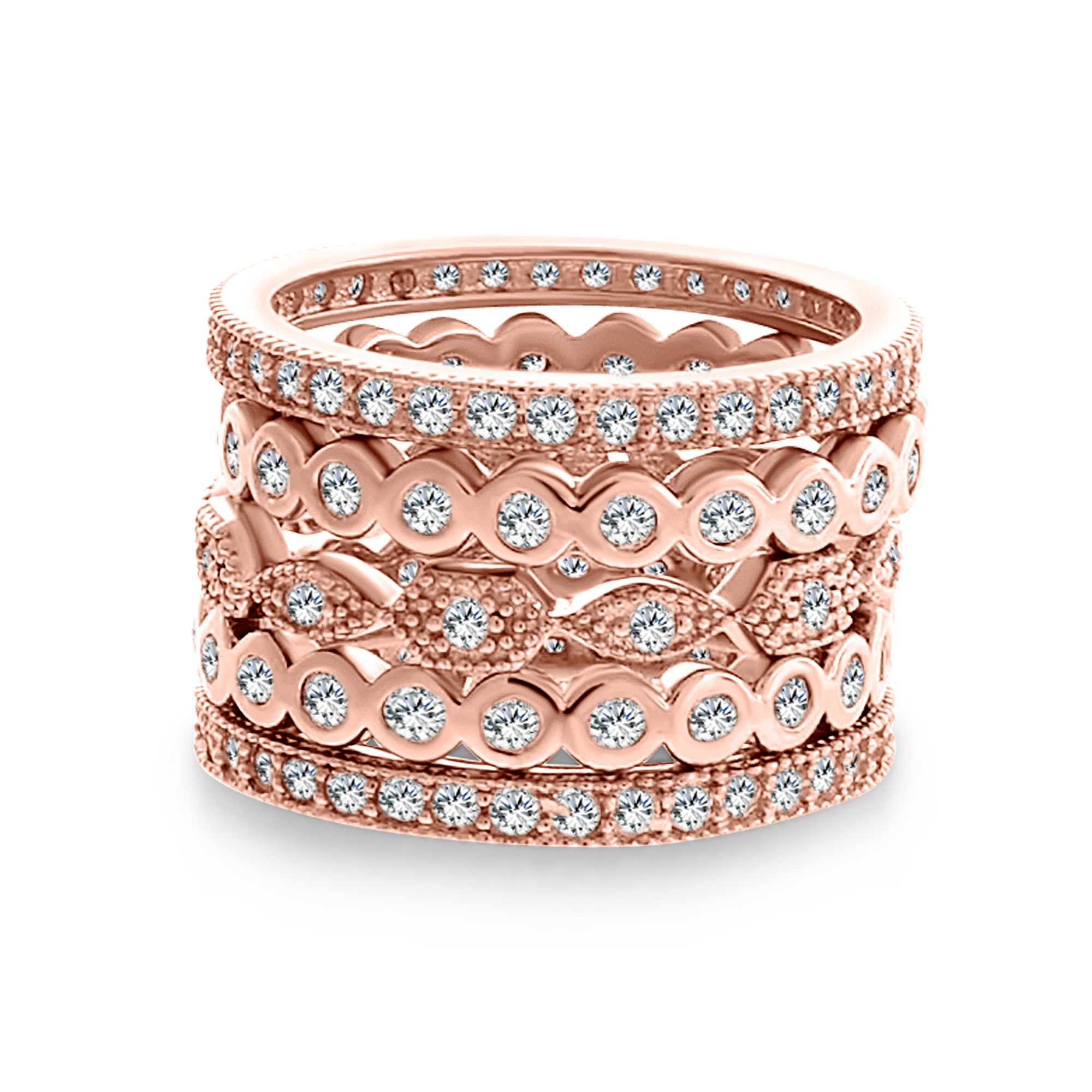 Set of 5 Stackable Rose Gold Eternity Rings CZ