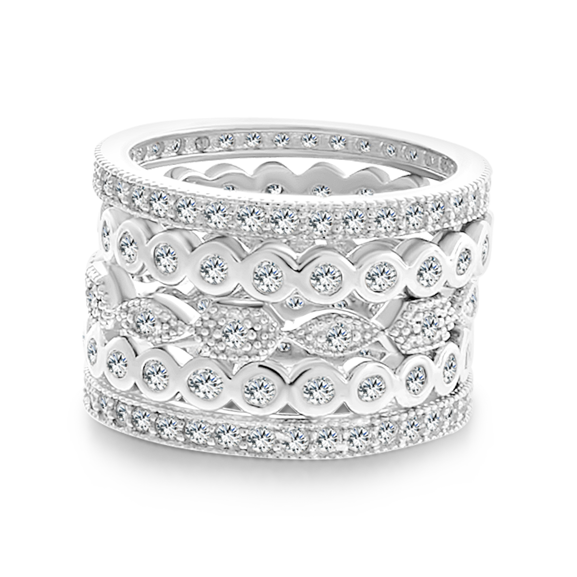Set of 5 Stackable Silver Eternity Rings CZ