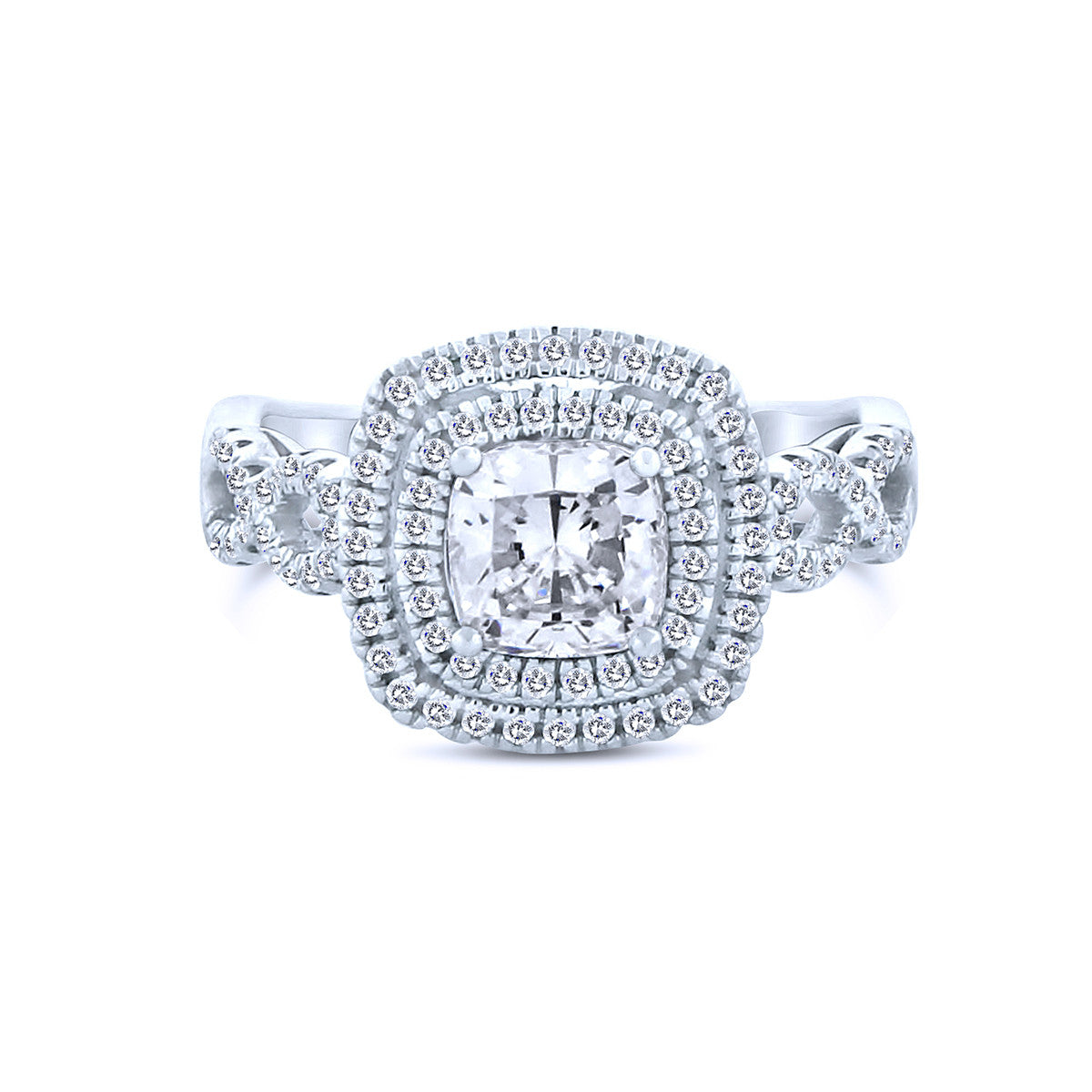 1K Round Chandi Diamond (CZ) Ring w/Braided Band & Double Halo by Bobby Schandra