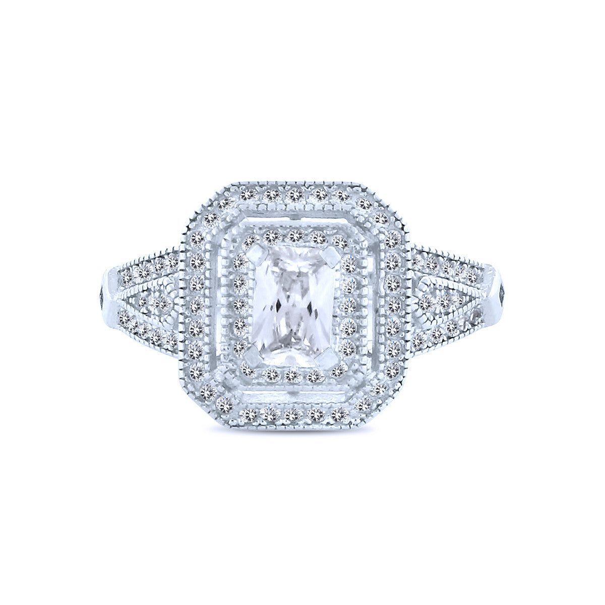 4 Emerald Cut Chandi Diamond Ring w/ Swarovski Crystal Border by Bobby  Schandra