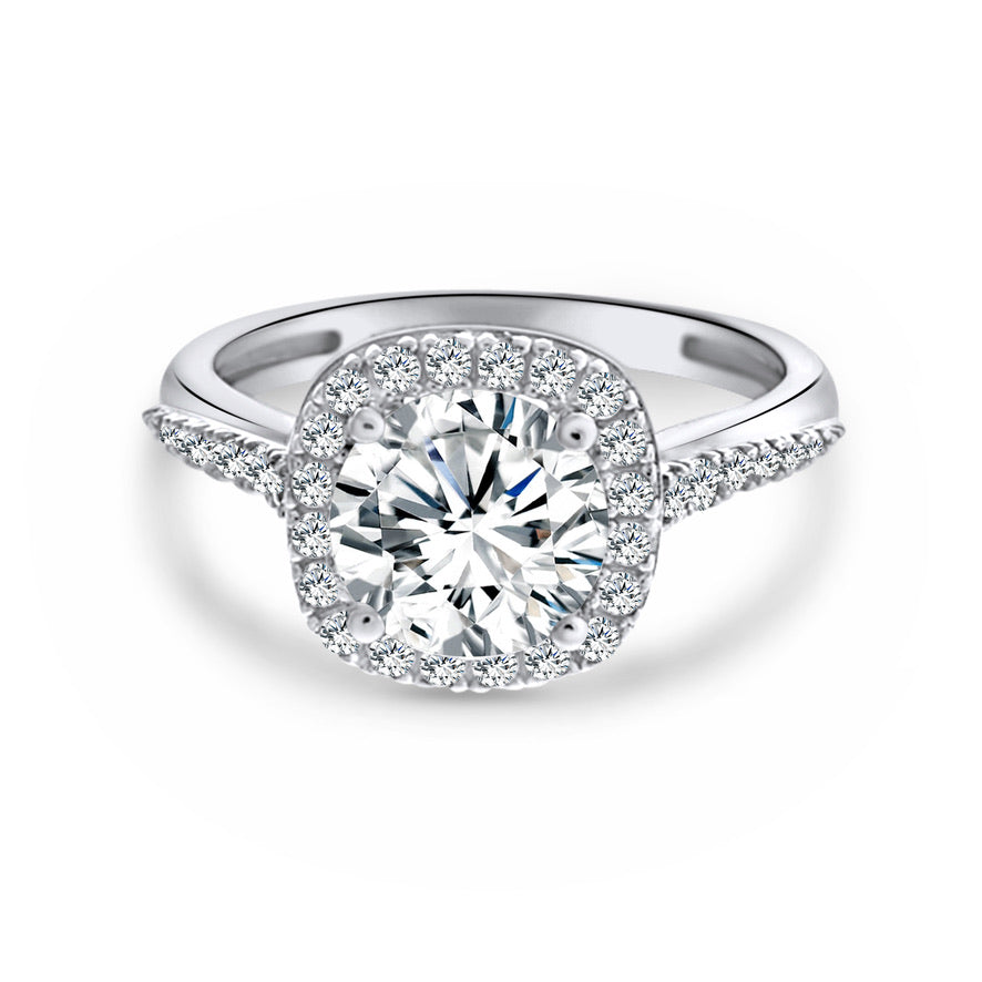 2 Carat Round Halo Sterling Silver 925 Ring