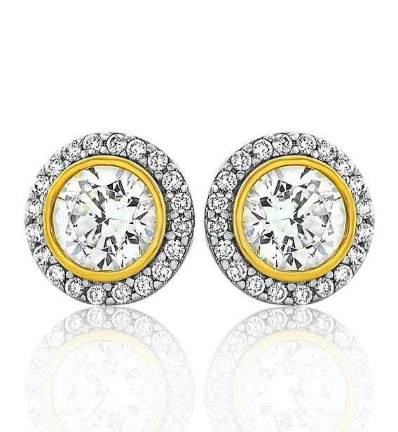 Two Tone Clasic Halo Studs (Silver Gold CZ)