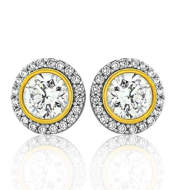 Two Tone Clasic Halo Studs (Silver Gold CZ)