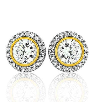 Two Tone Clasic Halo Studs (Silver Gold CZ)