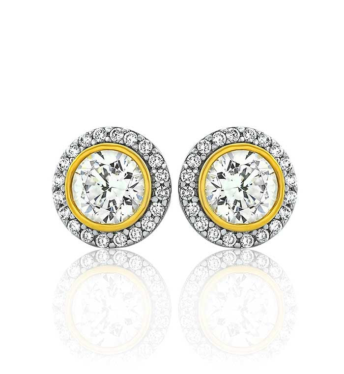 Two Tone Clasic Halo Studs (Silver Gold CZ)