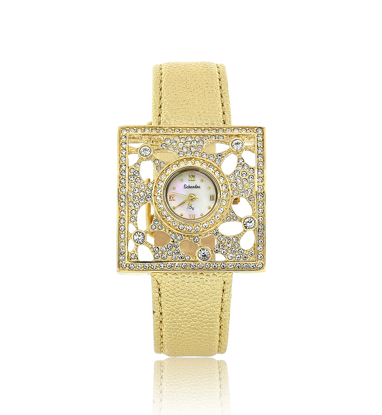 Gold Leather Swarovski Crystal Watch