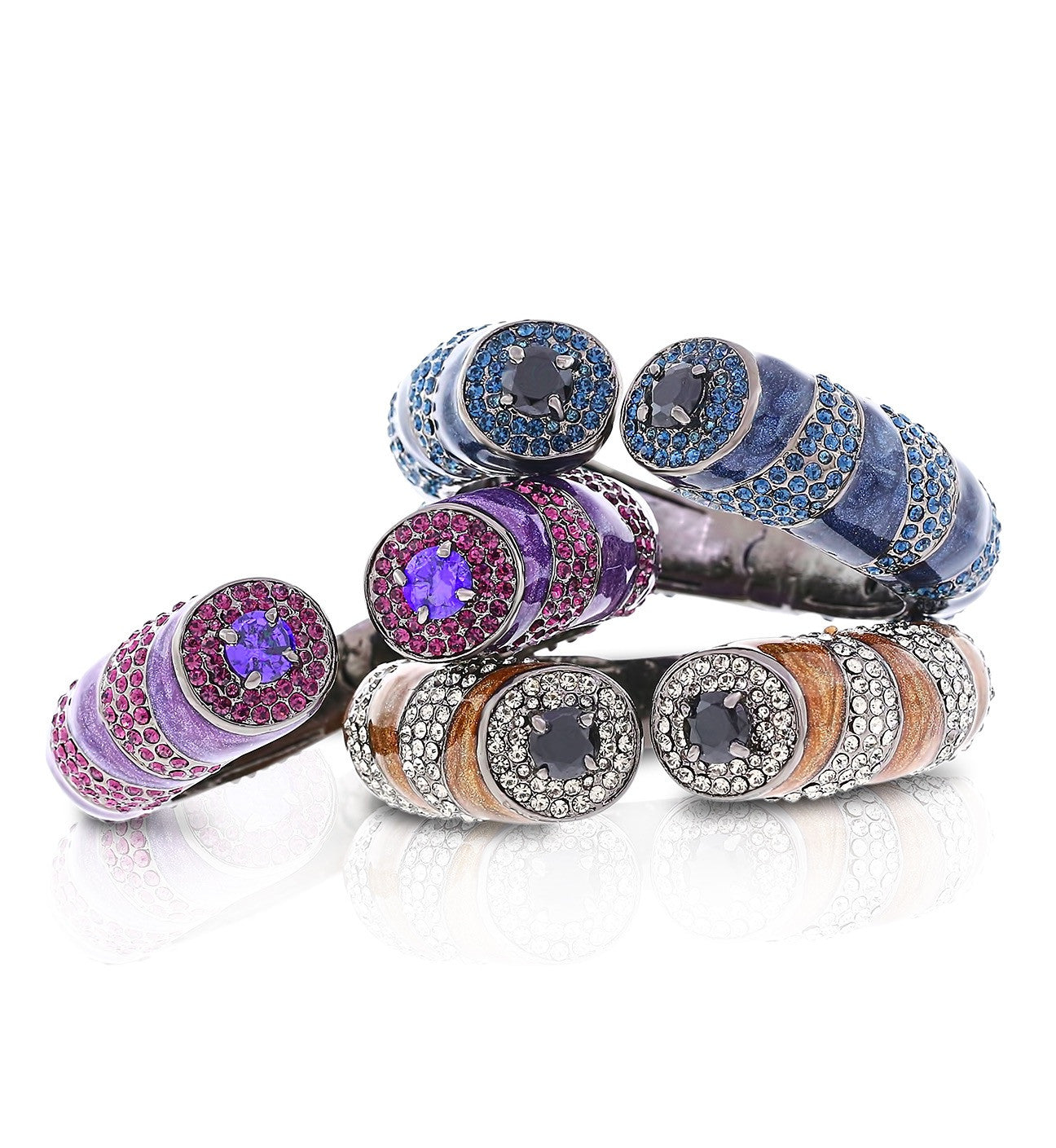 Navy, Purple or Bronze/Gray Tiger Striped Crystal Cuffs by Bobby Schandra
