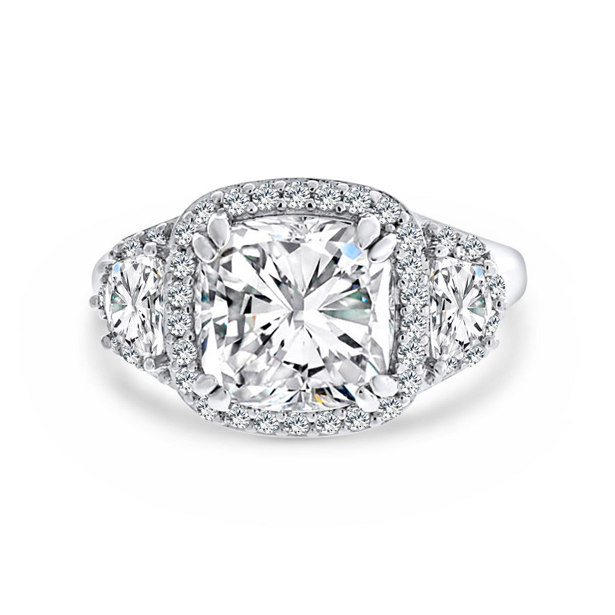 3 Carat Cushion Cut Halo Sterling Silver 925 Ring