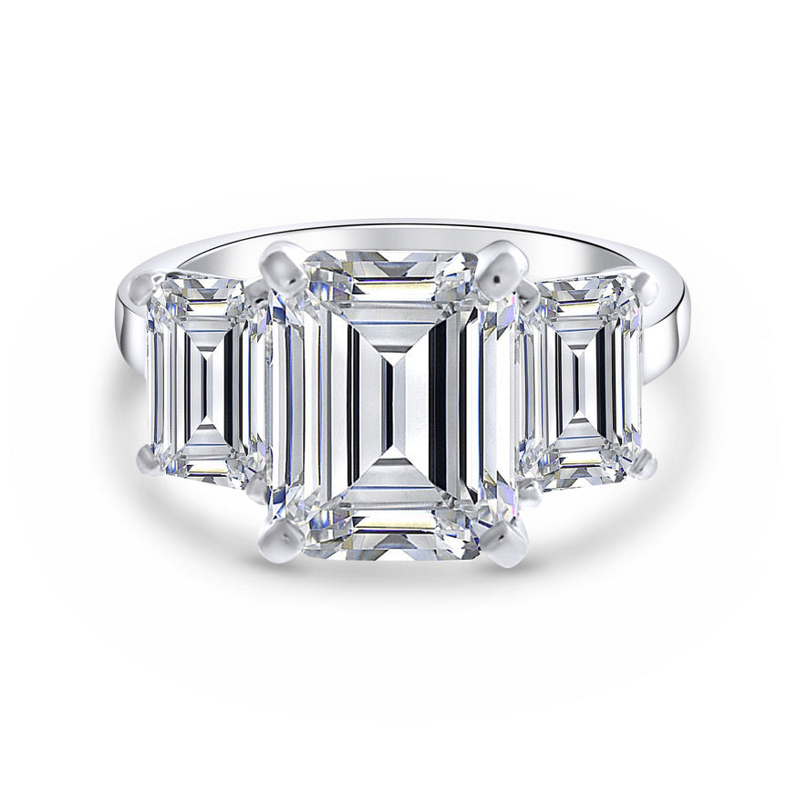 3 Stone Emerald Cut Silver 925 Ring