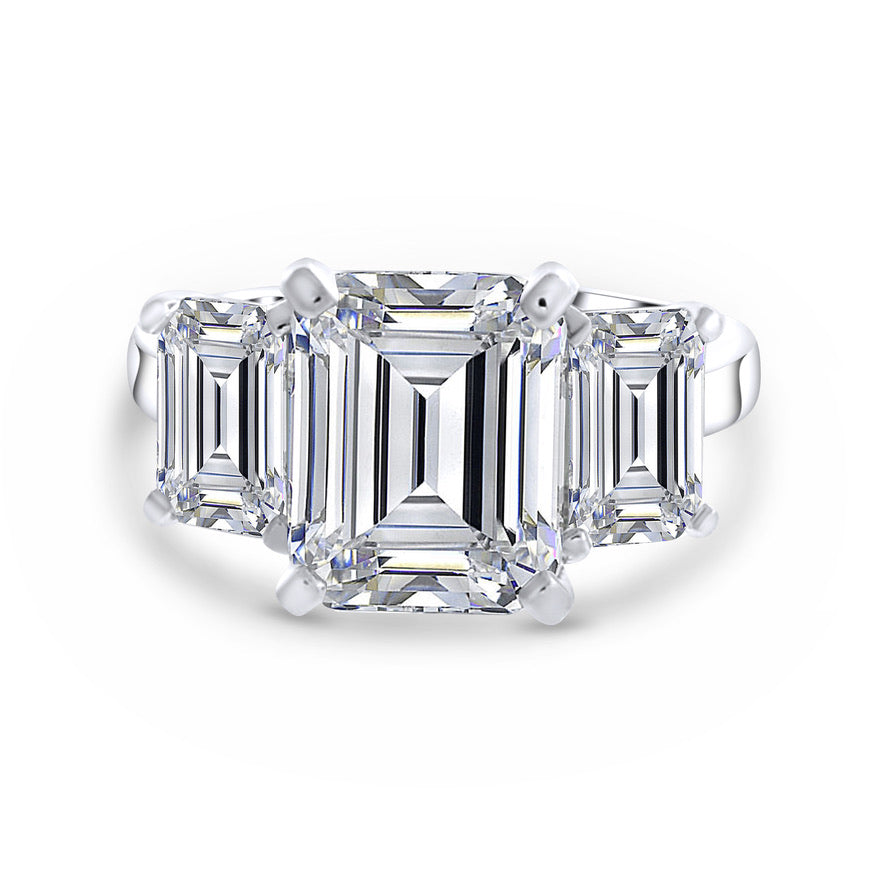 3 Stone Emerald Cut Silver 925 Ring
