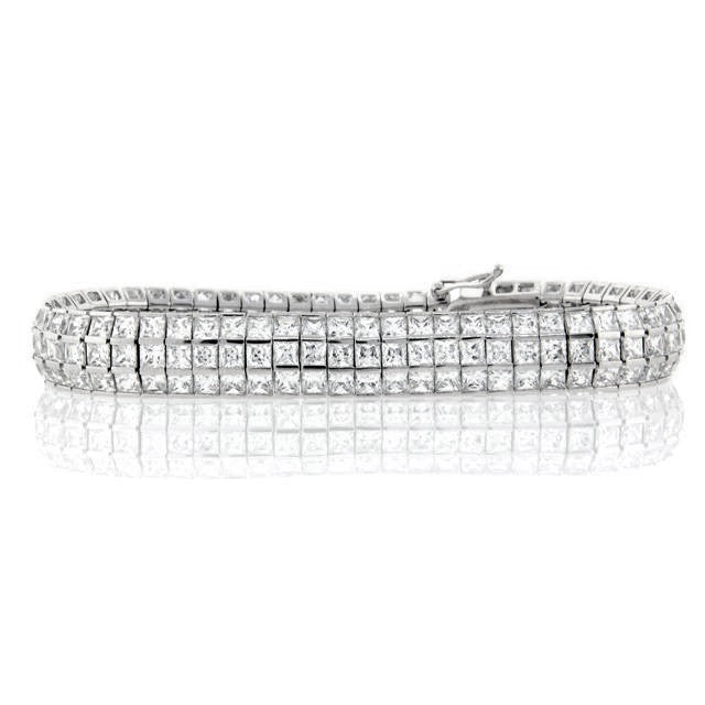 Chandi Diamond 3 Row Silver Square Tennis Bracelet by Bobby Schandra