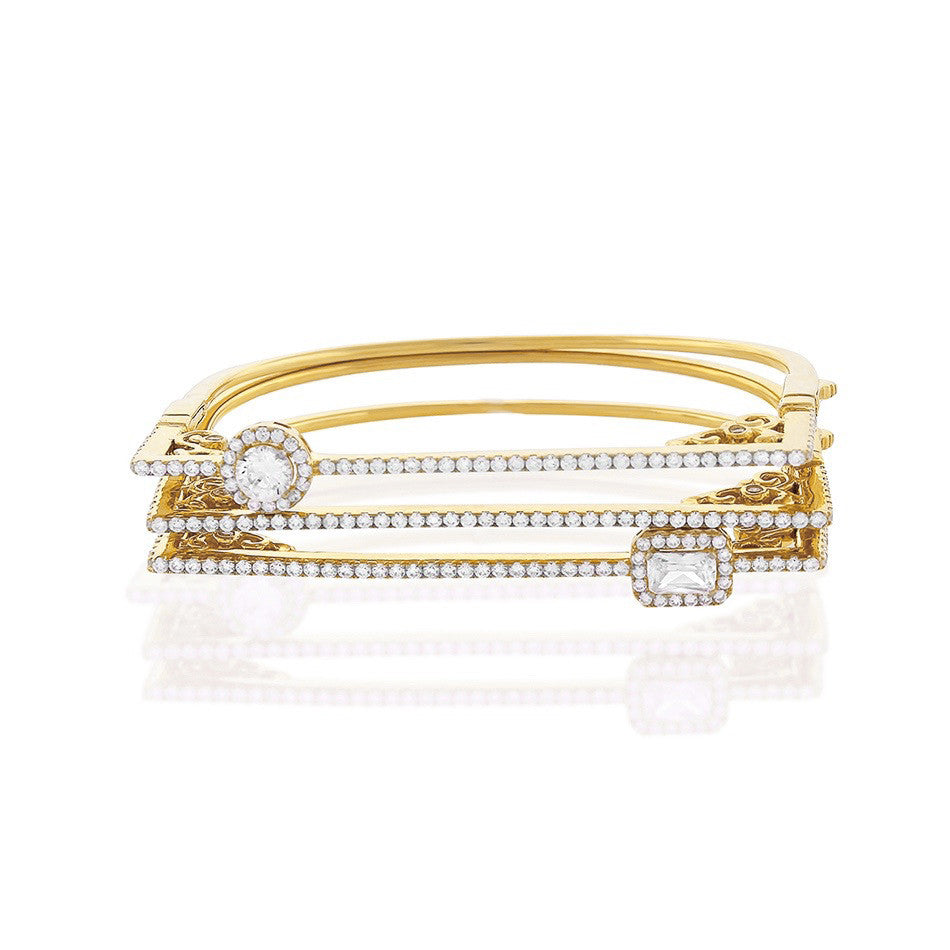 Chandi Diamond Gold Bangle Bracelet Set by Bobby Schandra