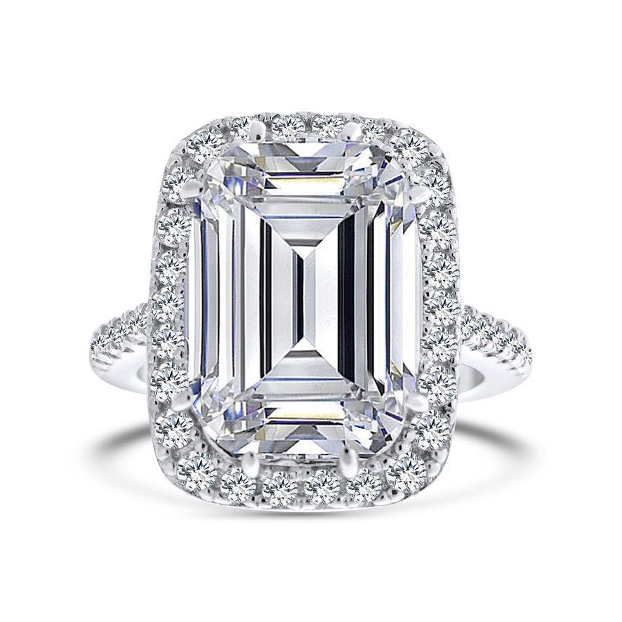 4 Carat Rectangle Princess Cut Halo Sterling Silver 925 Ring