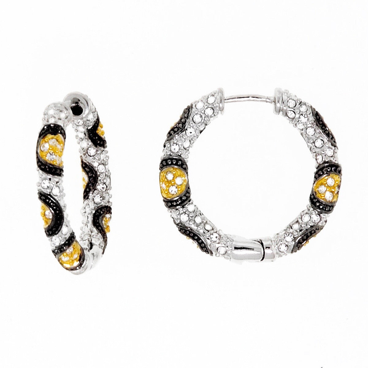 Gold, Black and Clear Swarovski Crystal Hoop Small Earring by Bobby Schandra