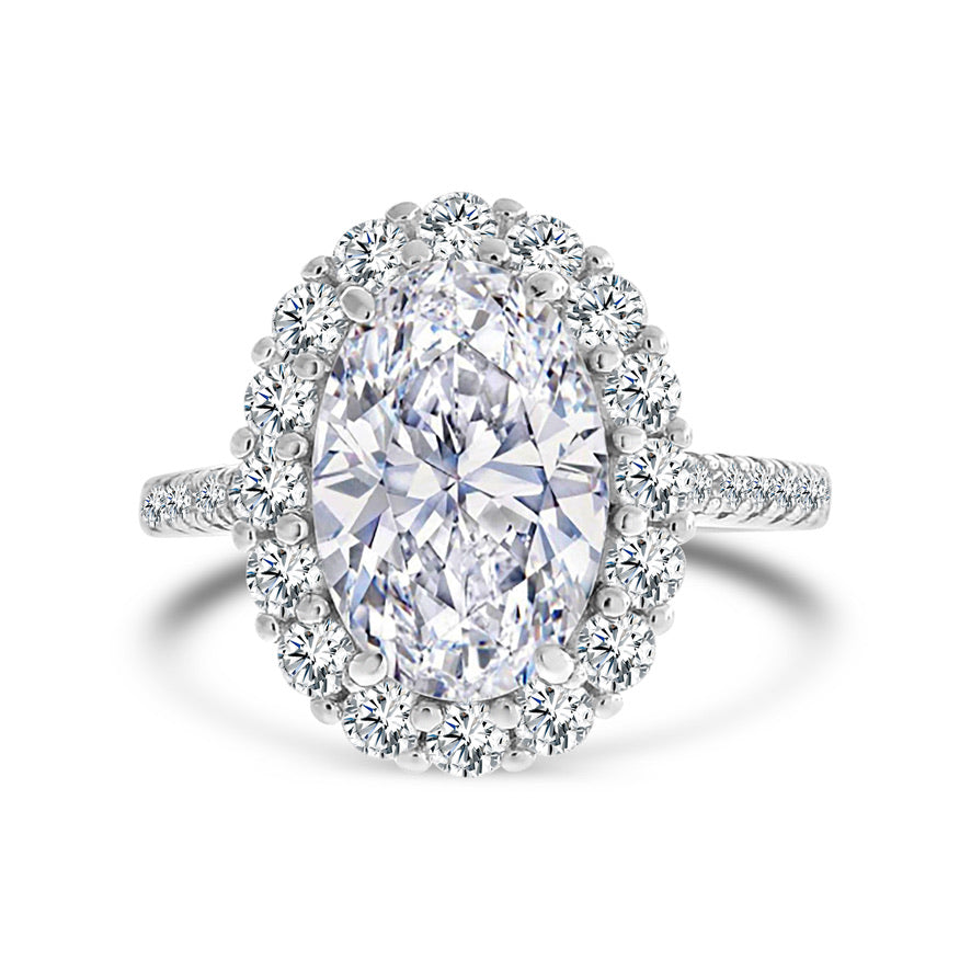 5 Carat Oval Cut Halo Sterling Silver 925 Ring