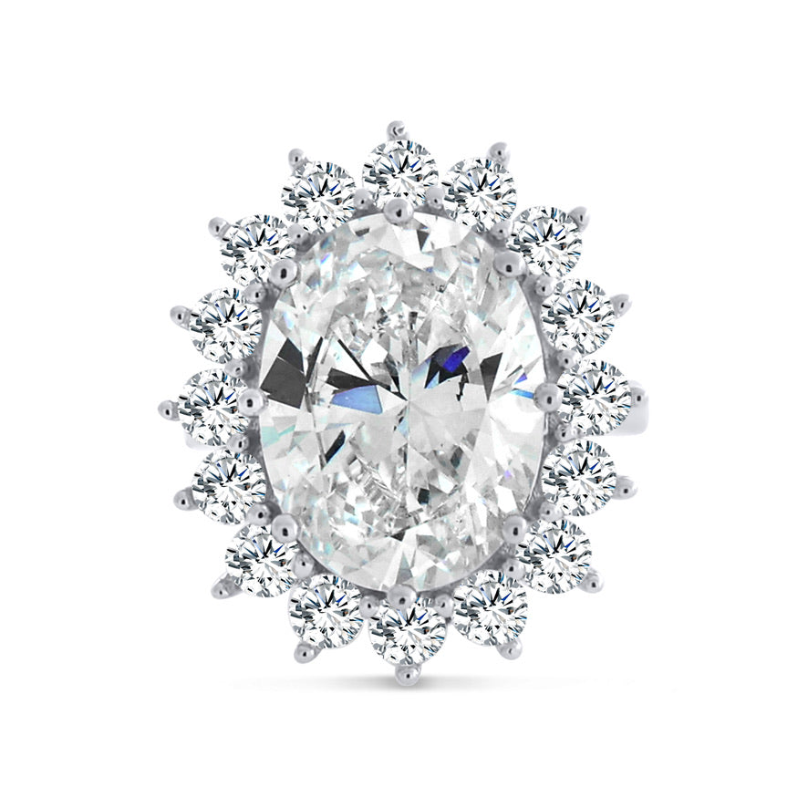 9 Carat Oval Cut Floral Sterling Silver 925 Ring