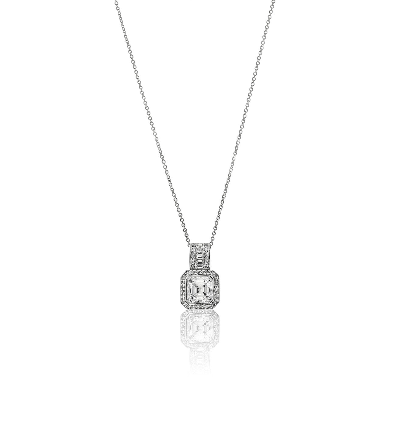 Asscher Cut Chandi Diamond Solitaire Pendant Necklace by Bobby Schandra