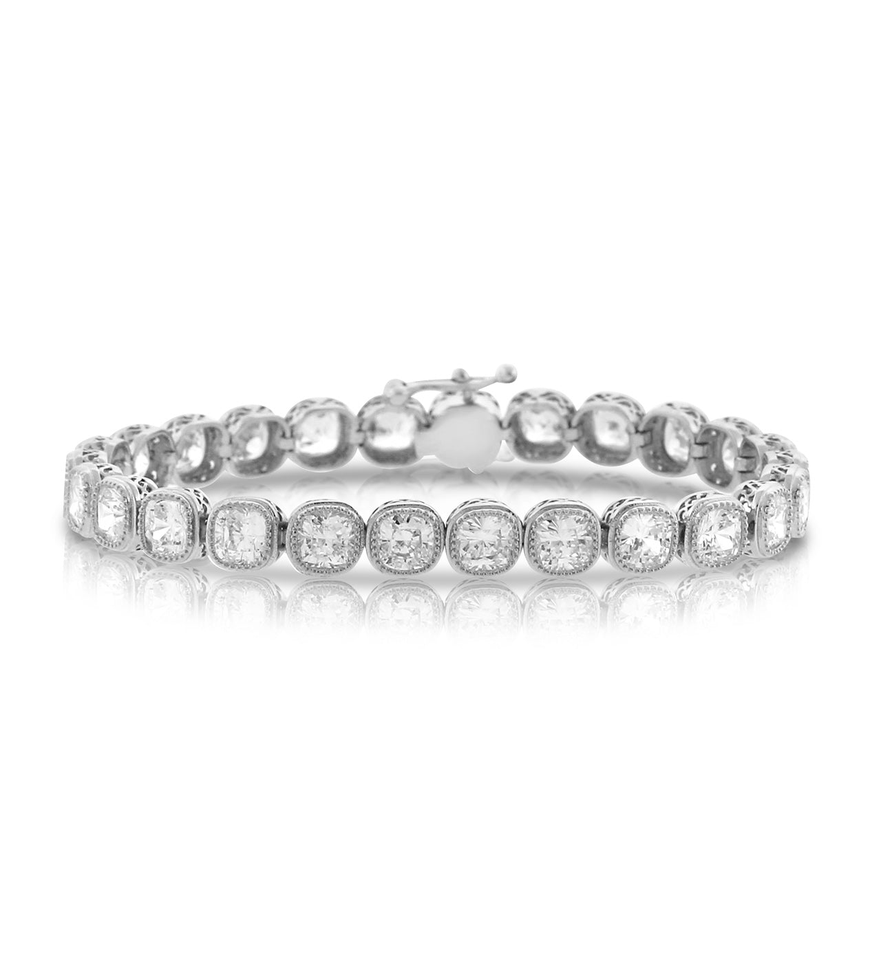 Bezel-set Filigree Milgrain Tennis Silver Bracelet