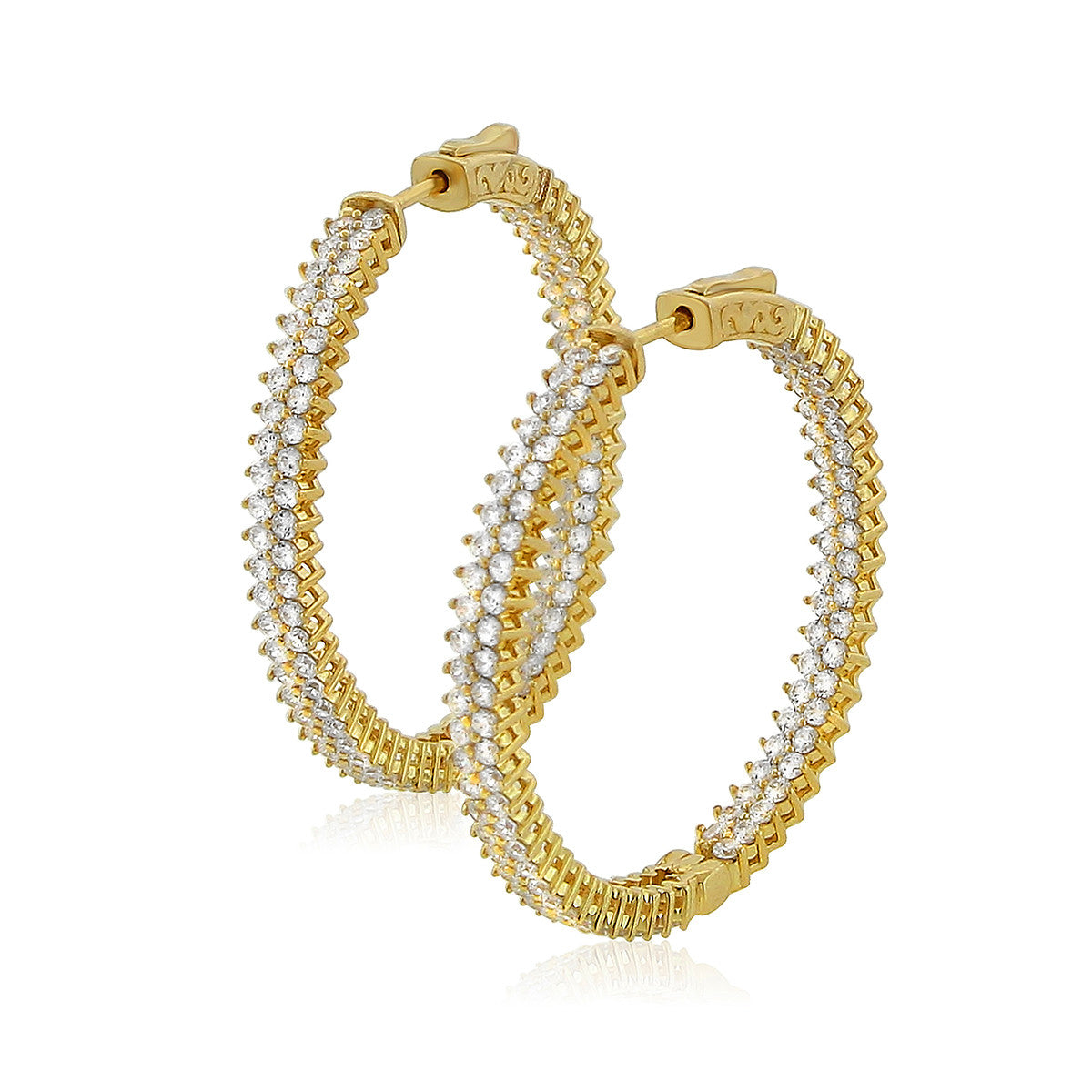Large Gold Diamond Hoop Earrings w/Double Row Chandi Diamonds