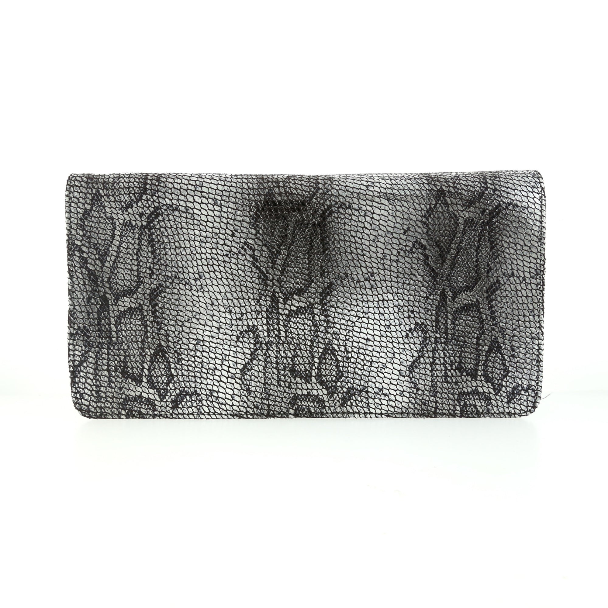 Snake Skin Silver Fold-over Clutch Genuine Leather by Bobby Schandra