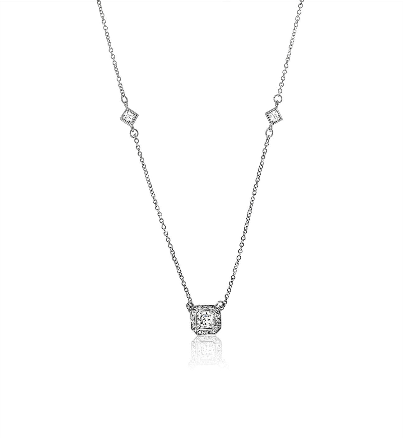 Cushion Cut cz Diamond Solitaire Pendant necklace - Bobby Schandra