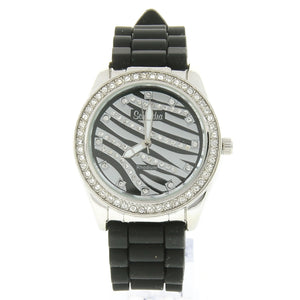 Black and Silver Zebra Rubber Bling Watch