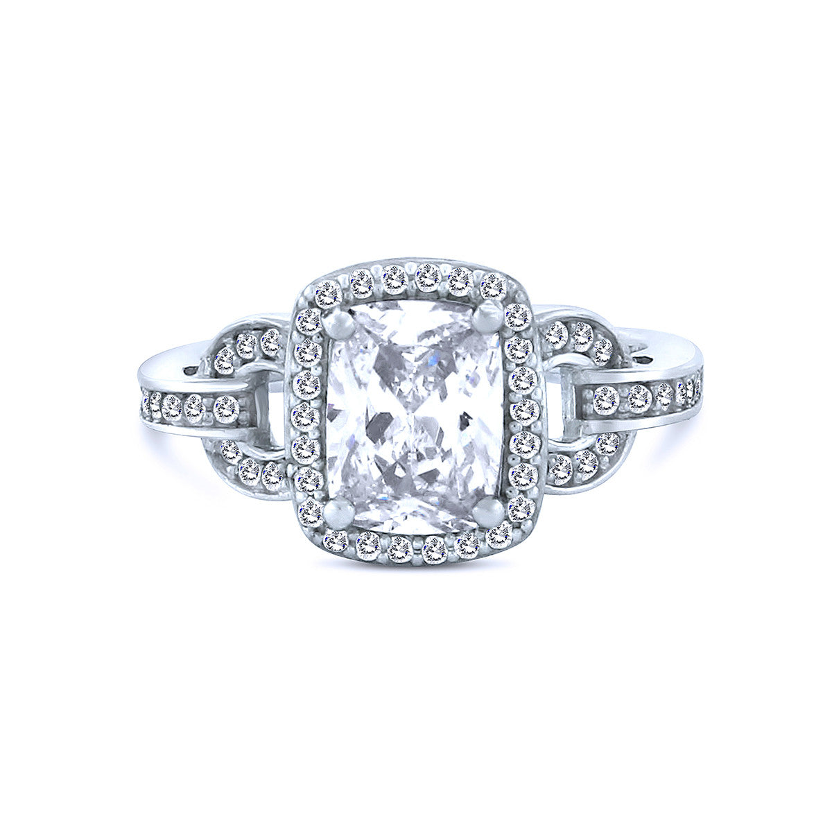 Emerald Cut Silver Chandi Diamond Halo Ring w/ Chandi Diamond Crystal Links