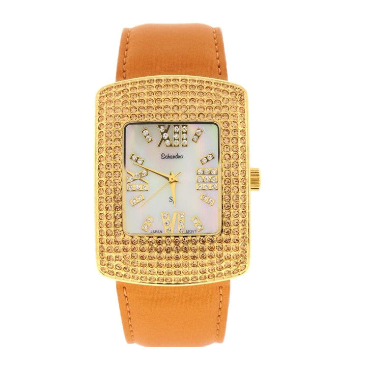 Gold Satin Band with Swarovski Crystal and Mother of Pearl Watch