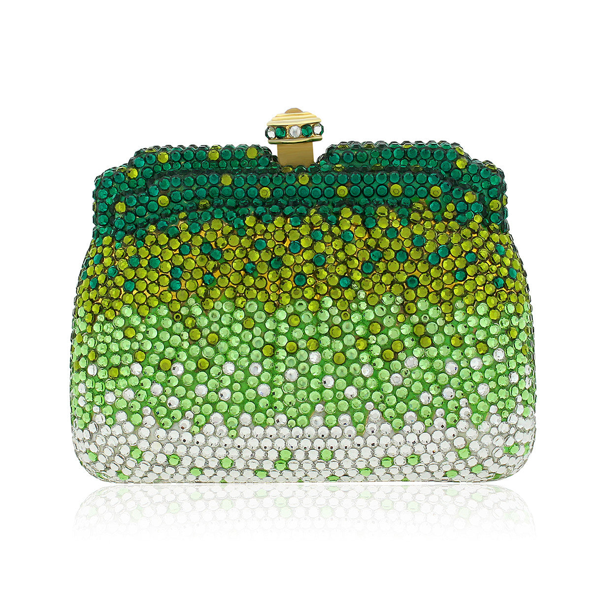 Green, Gold & Clear Swarovski Crystal Evening Clutch by Bobby Schandra