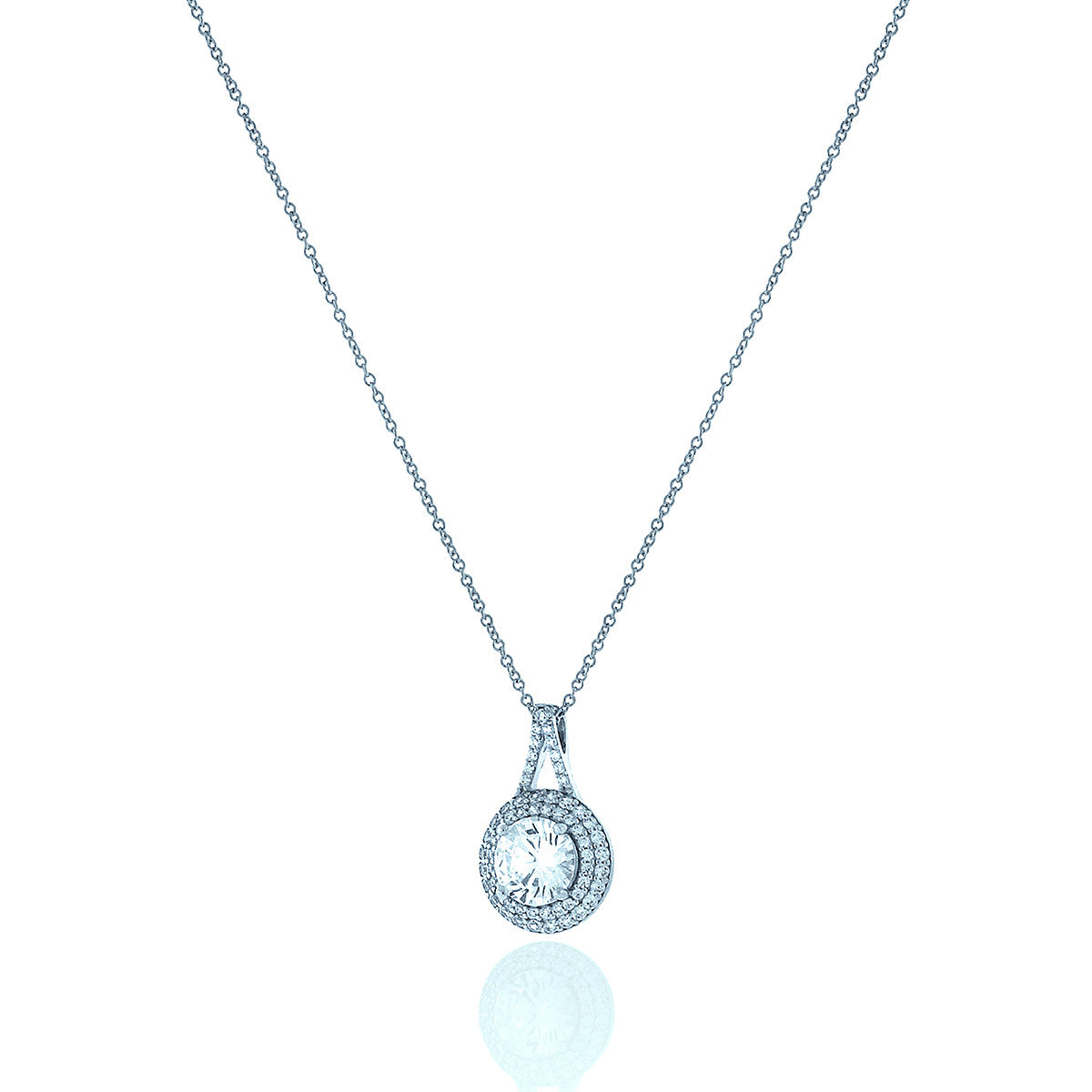 Round Chandi Diamond Circlet Pendant Necklace w/Double Halo