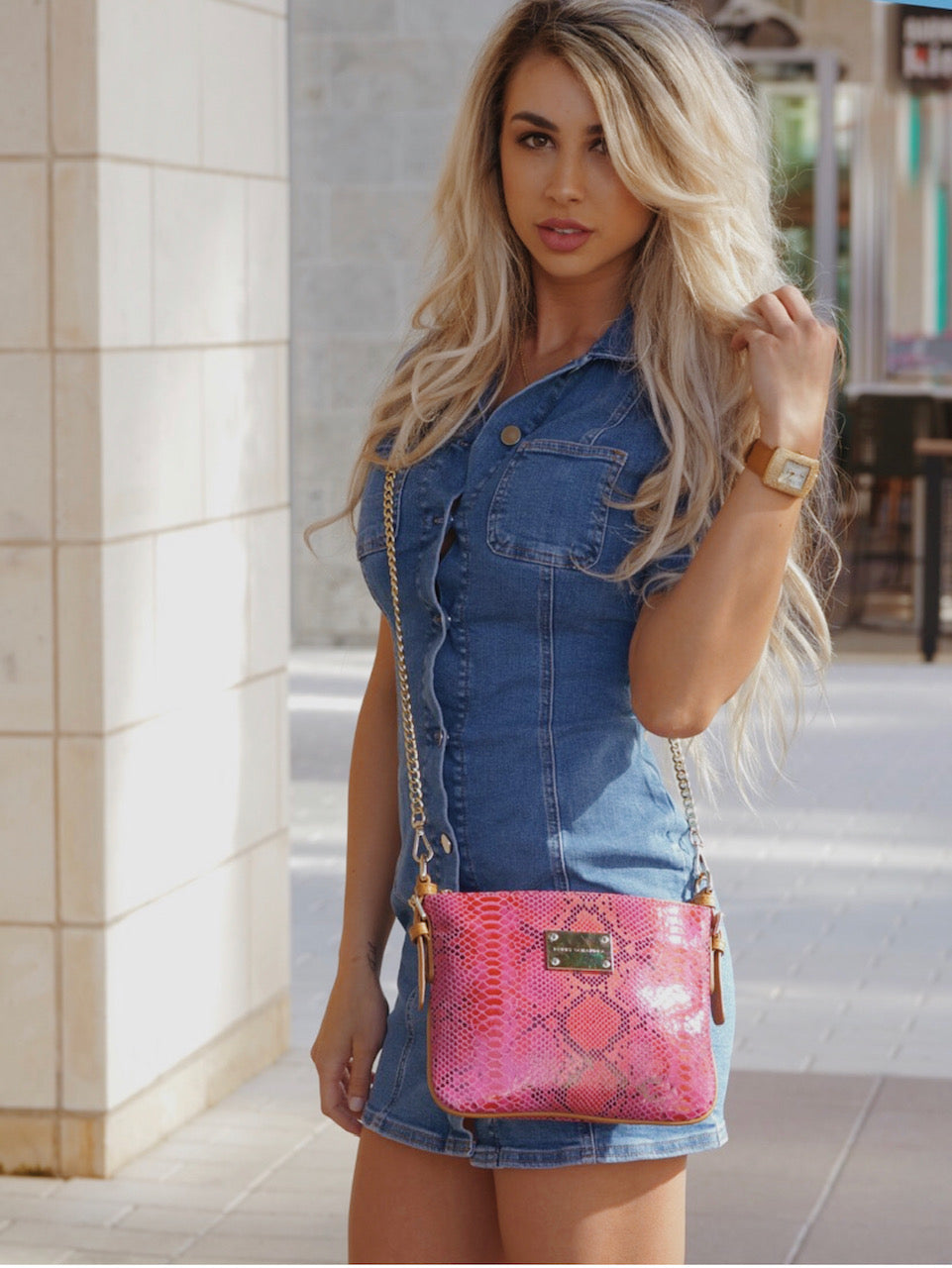 Designer Pink Leather Messenger bag crossbody bag
