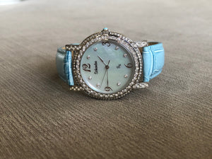 Turquoise round leather swarovski crystal watch