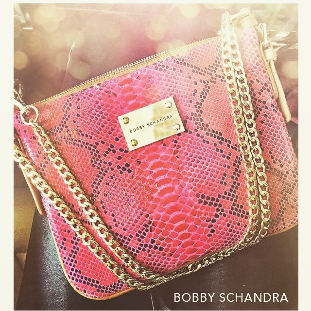 Pink Python Designer Leather Messenger Handbag by Bobby Schandra