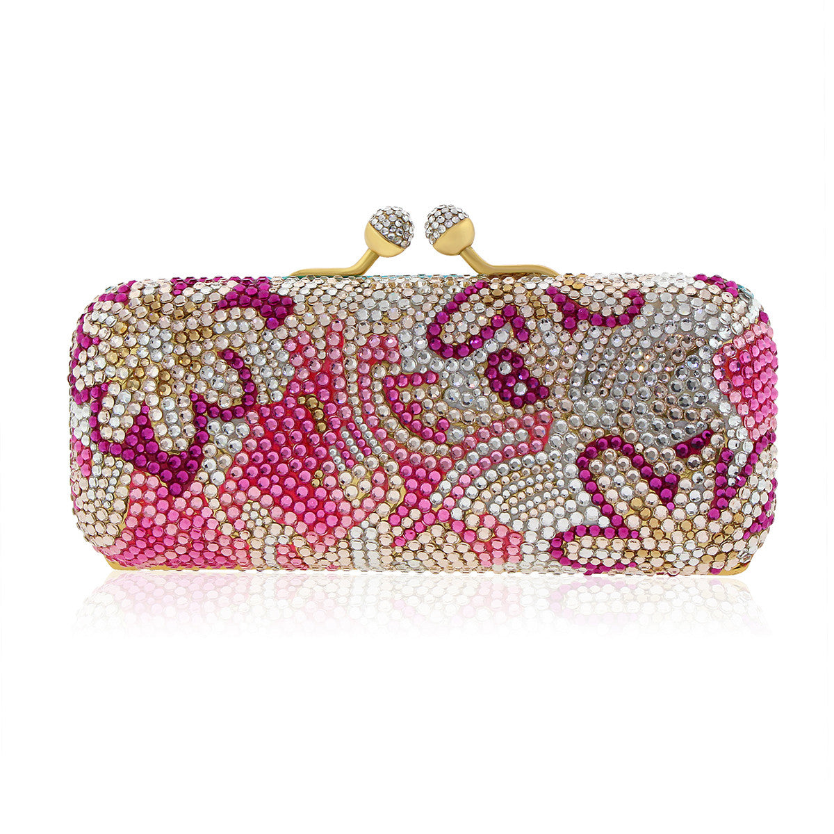 Floral Pink Swarovski Crystal Evening Clutch