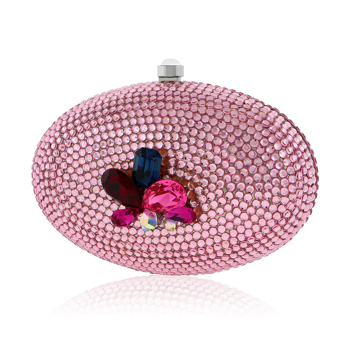 Pink Swarovski Crystal Evening Clutch w/Delicate Flower