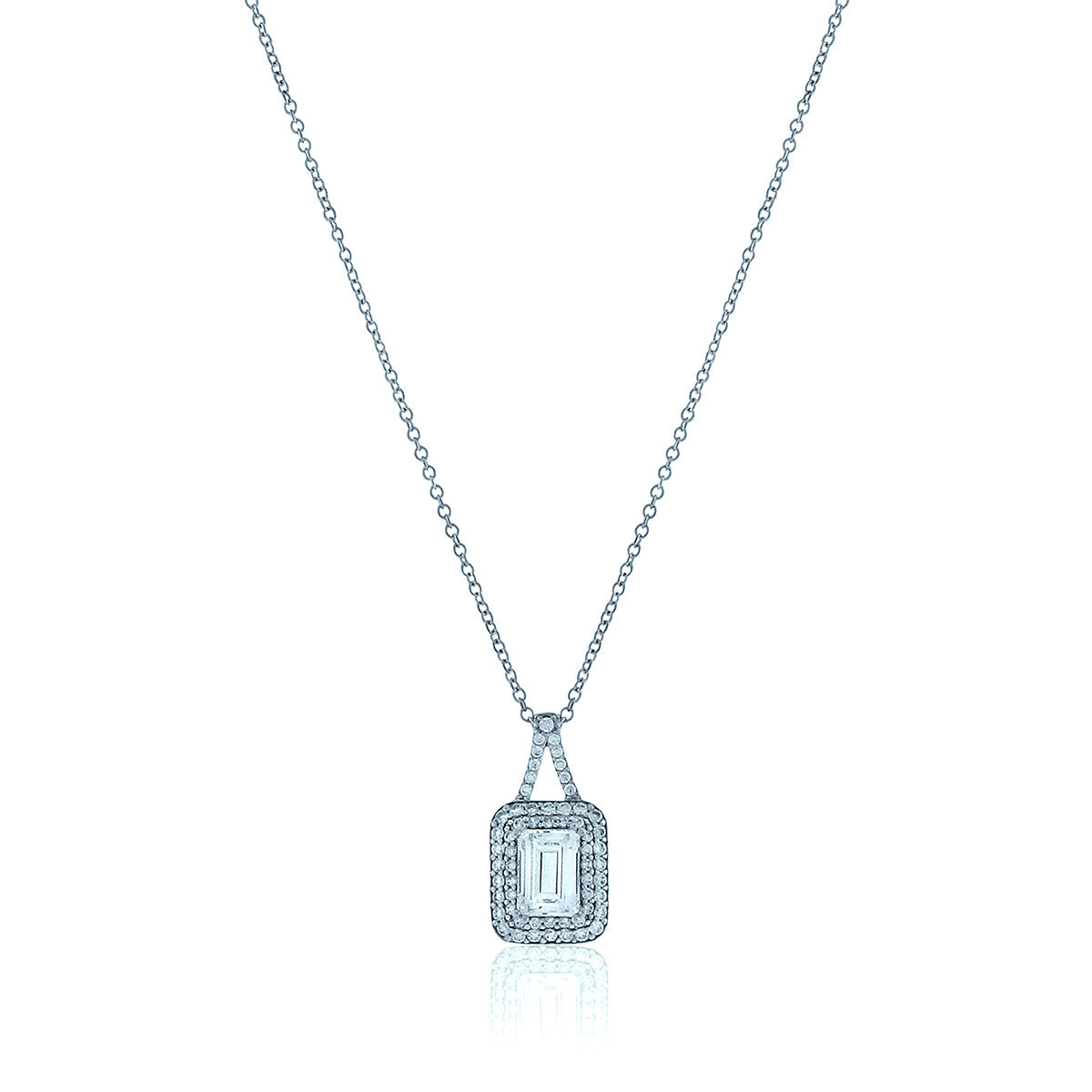 Rectangle Chandi Diamond Pendant Necklace w/Double Halo