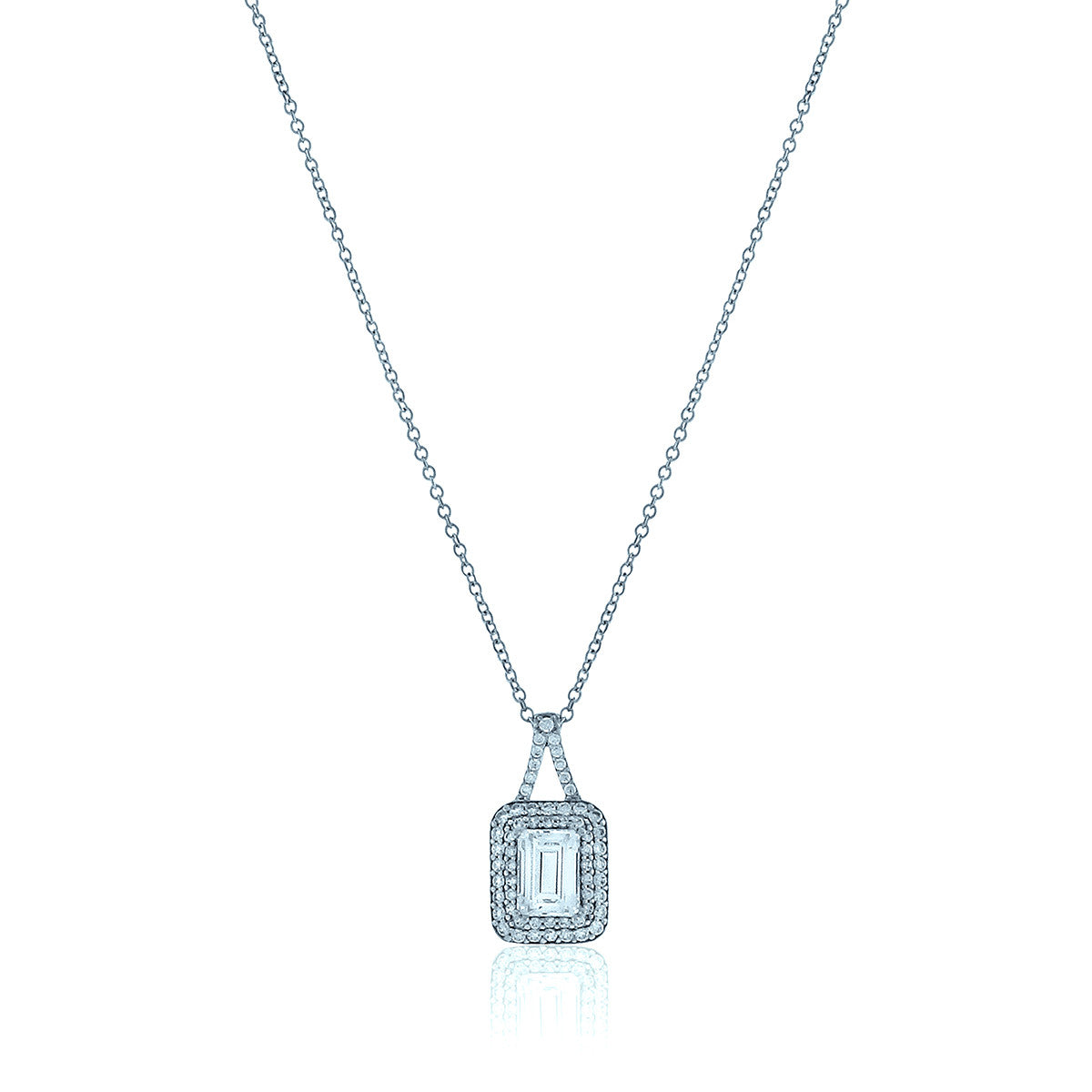 Rectangle Chandi Diamond Pendant Necklace w/Double Halo
