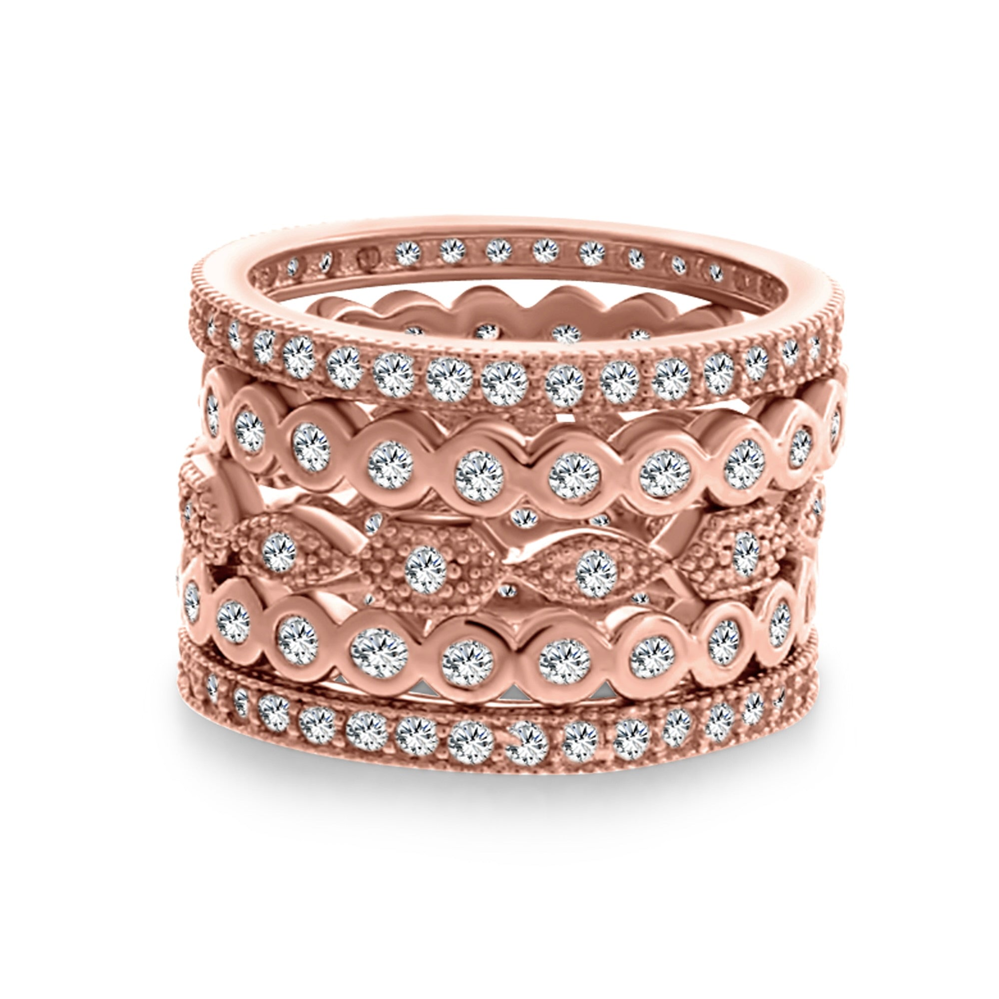 Rose Gold Stackable Rings Set of 925 Sterling Silver Rings