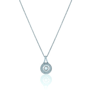 Round Chandi Diamond Circlet Pendant Necklace w/Double Halo