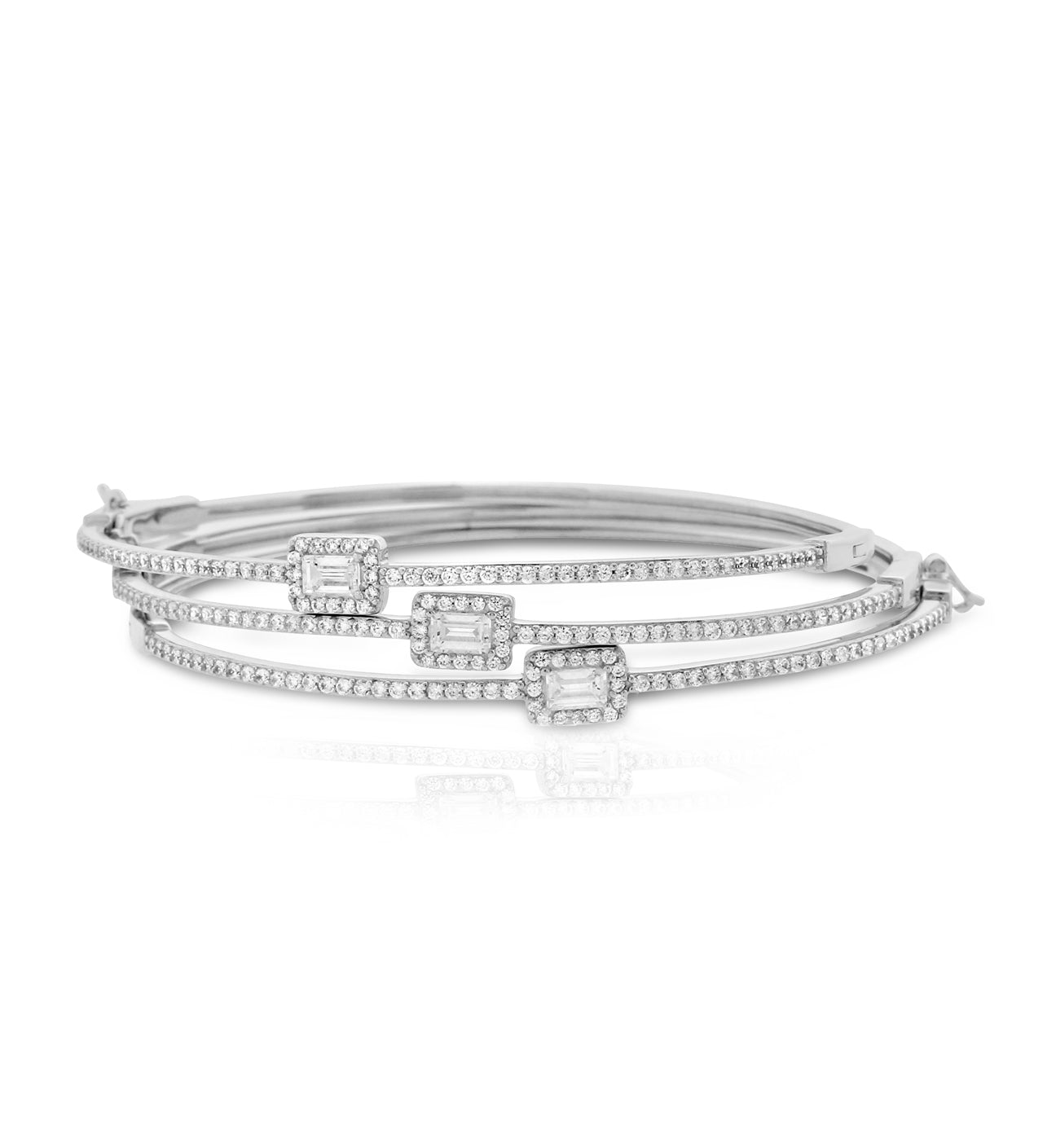 Silver Delicate Rectangle Halo CZ Bangle Bracelet