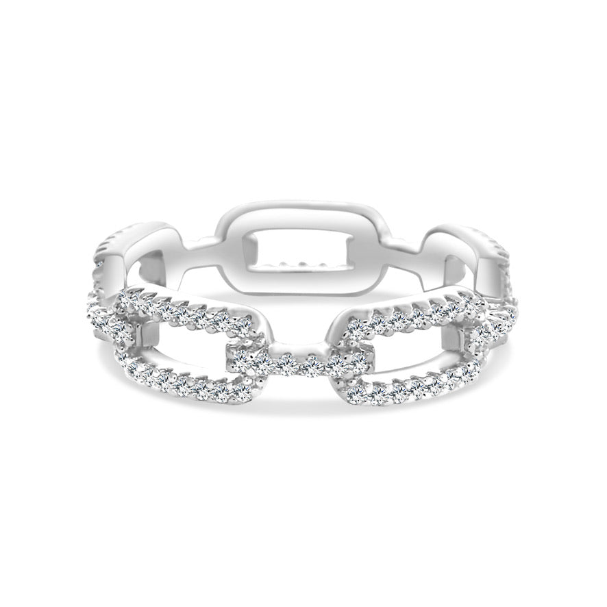 Paperclip Link Ring Sterling Silver Pave