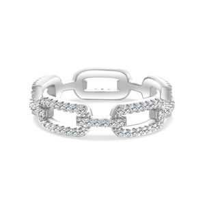 Silver Paperclip Link Ring Sterling Silver Pave