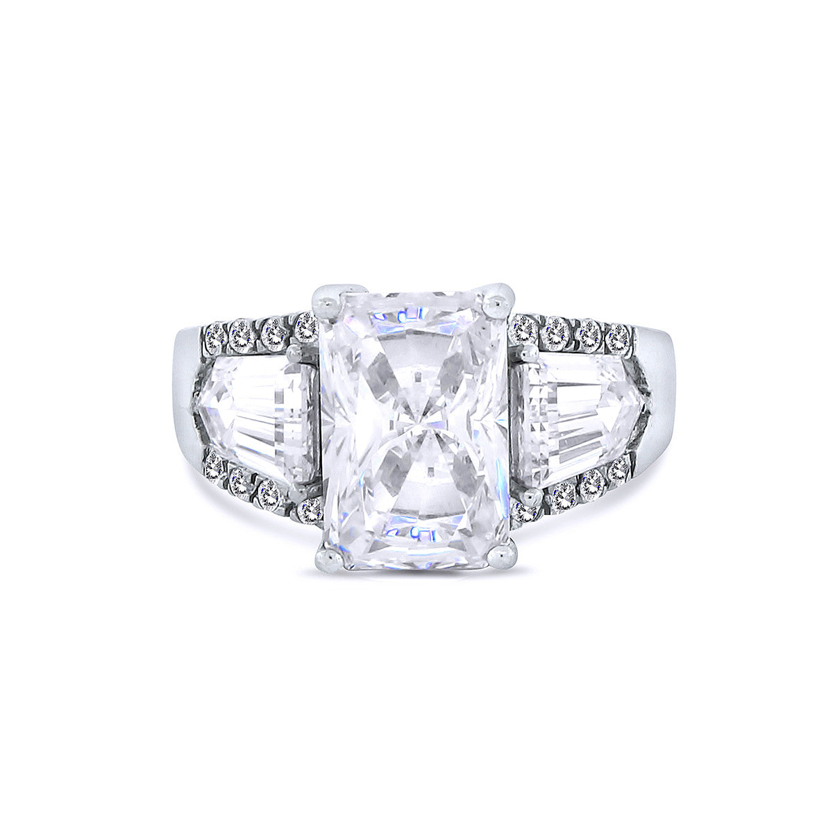 Silver Emerald Cut Chandi Diamond Ring w/ Swarovski Crystals by Bobby Schandra
