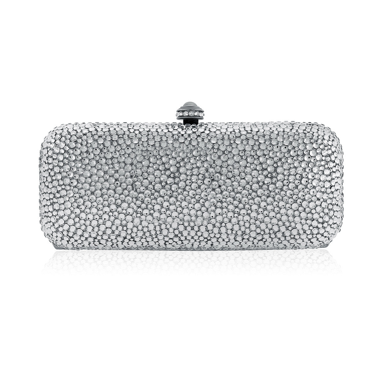Classic Silver Rectangle Evening Clutch w/Swarovski Crystals