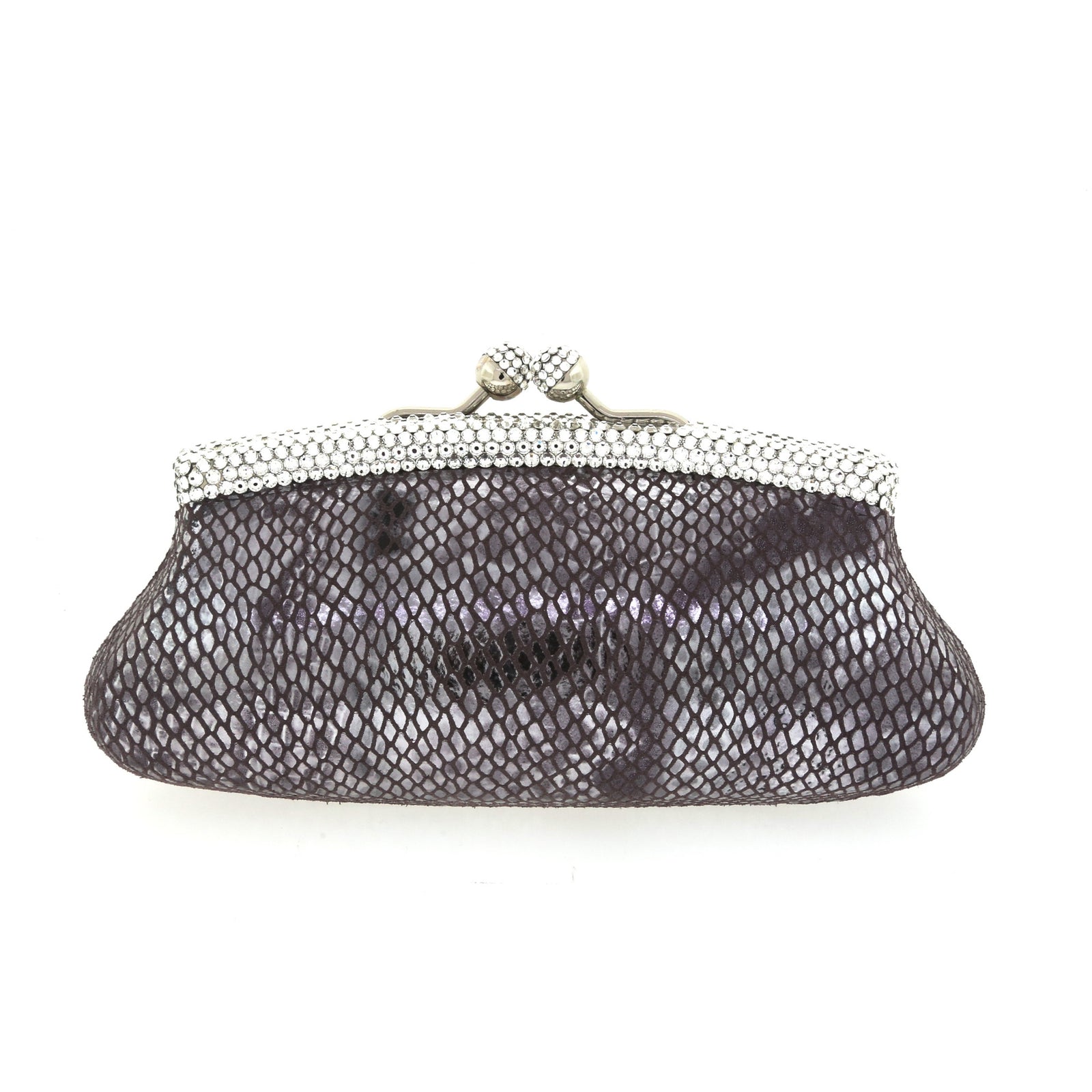 Silver and Black Snake Skin Clutch w/ Swarovski Crystals by Bobby Schandra