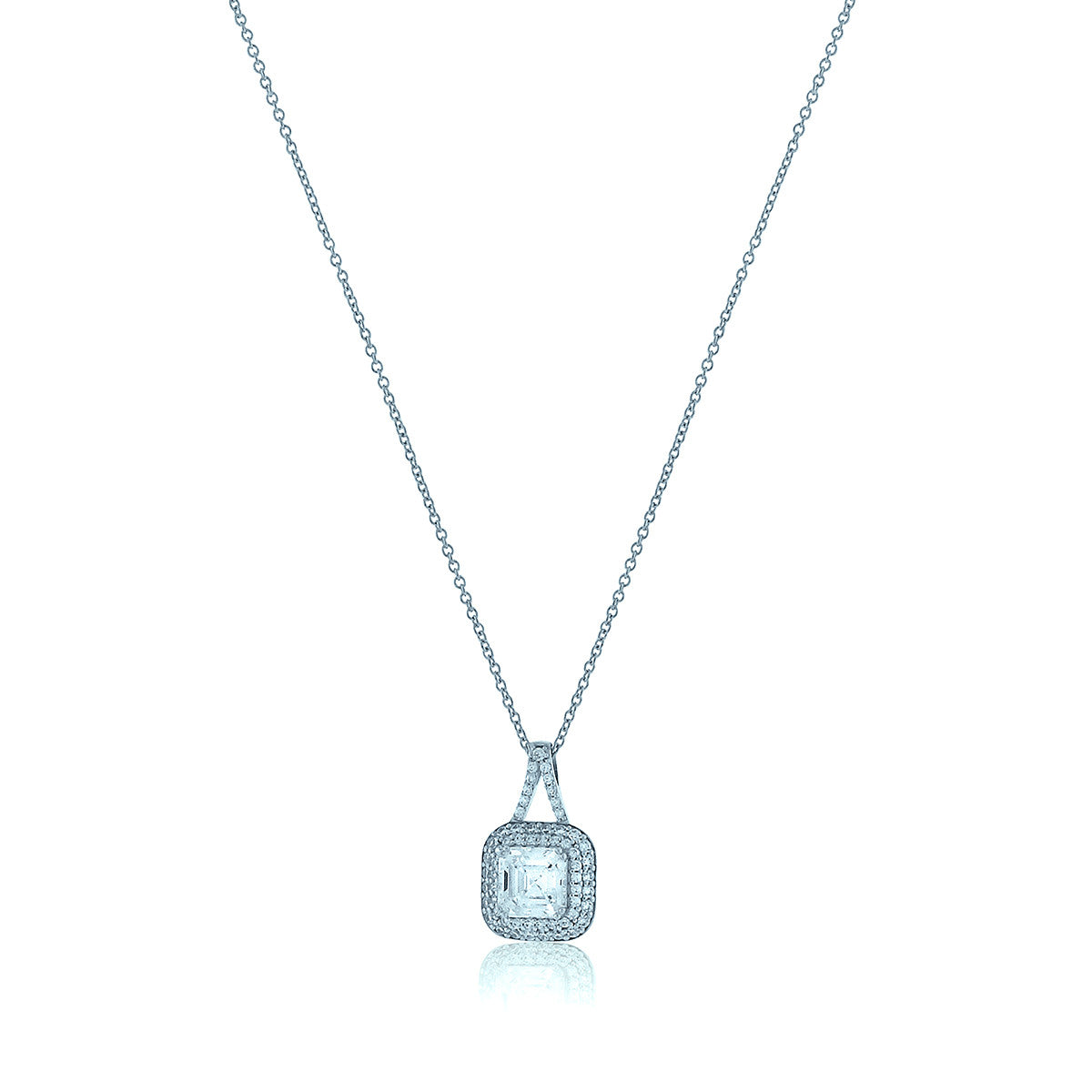 Square Chandi Diamond Circlet Pendant Necklace w/Double Halo
