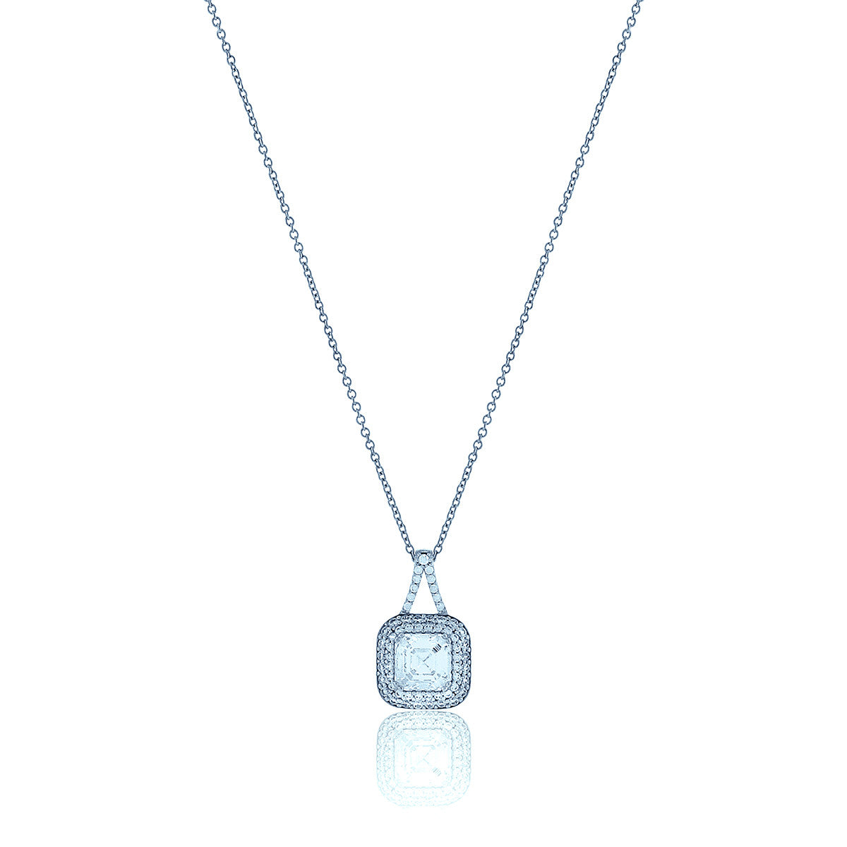 Square Chandi Diamond Circlet Pendant Necklace w/Double Halo
