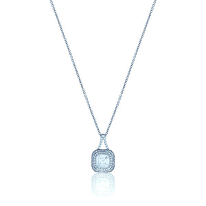 Square Chandi Diamond Circlet Pendant Necklace w/Double Halo