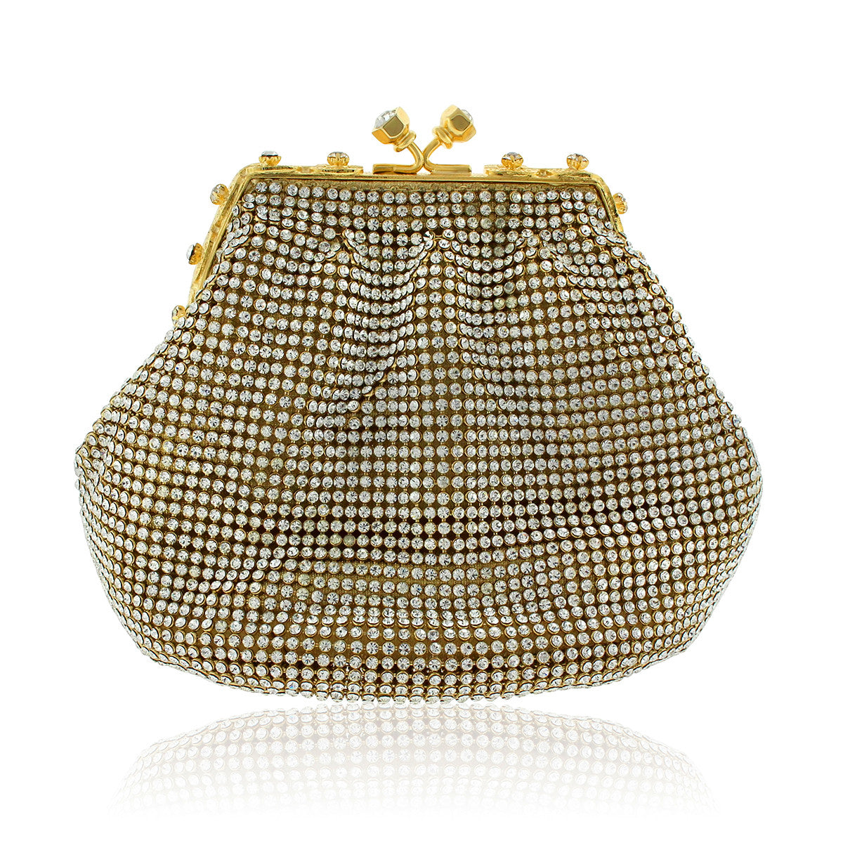 Gold Soft Mesh Clutch w/ Swarovski Crystals